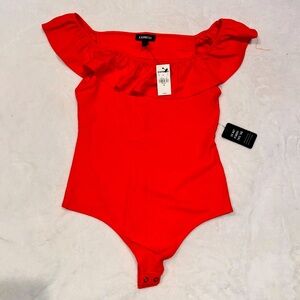 Express Orange Off Shoulder Ribbed Bodysuit Size XS
